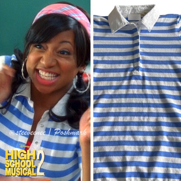 2000s Striped Half Sleeve Polo Shirt ASO Taylor McKessie High School Musical 2 - Picture 1 of 9